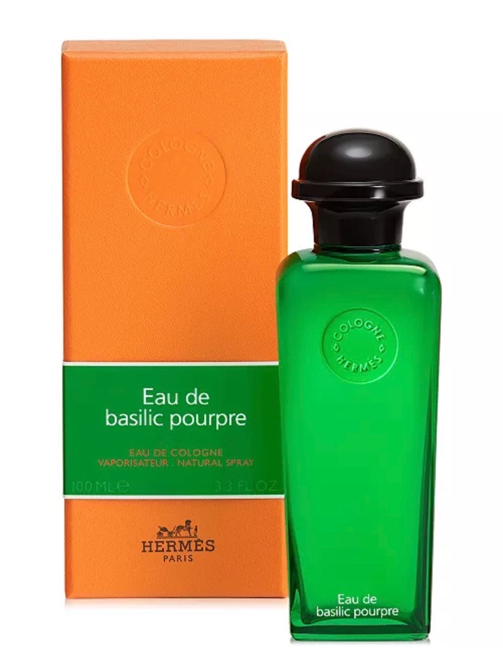 Hermes Eau de Basilic Pourpre Cologne Bottle - Green with Orange Box